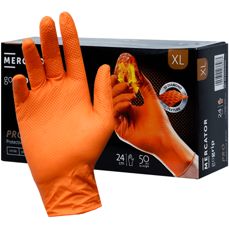 Manusi nitril texturate XL 50 buc portocalii horeca mecanica aderenta ridicata GoGrip Mercator